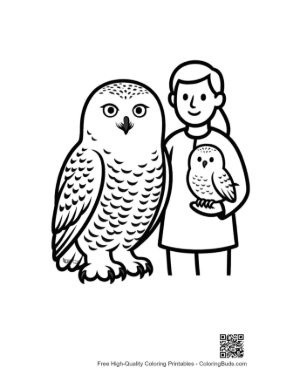 Thumbnail: Smiling Girl with Big and Baby Snowy Owls
