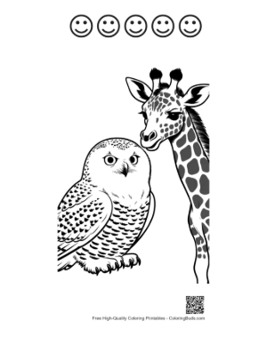 Thumbnail: Snowy Owl and Giraffe Friendly Gaze Printable and 5 Happy Face Outline
