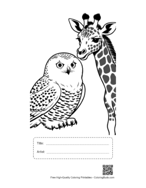 Thumbnail: Snowy Owl and Giraffe Friendly Gaze Printable with Title and Artist Box