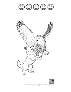 Thumbnail: Snowy Owl and Playful Arctic Fox Pup Printable and 5 Happy Face Outline
