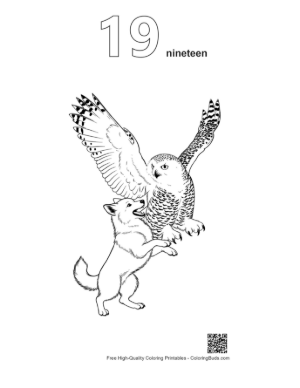 Thumbnail: Snowy Owl and Playful Arctic Fox Pup Printable Outline Number 19