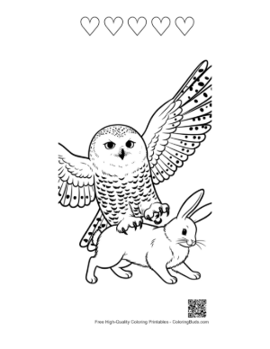 Thumbnail: Snowy Owl Snatching Rabbit in Flight Printable and 5 Heart Outline