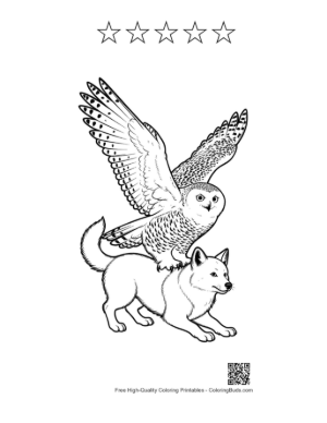 Thumbnail: Snowy Owl Soaring Atop Arctic Fox Printable and 5 Star Outline