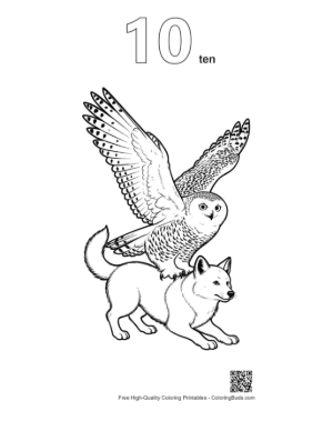 Thumbnail: Snowy Owl Soaring Atop Arctic Fox Printable Outline Number 10