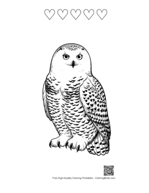 Thumbnail: Snowy Owl with Piercing Gaze Printable and 5 Heart Outline