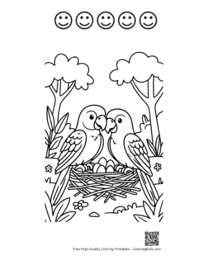 Thumbnail: Charming Cockatoo Pair Protecting Their Eggs in the Nest Printable and 5 Happy Face Outline