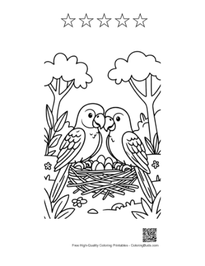 Thumbnail: Charming Cockatoo Pair Protecting Their Eggs in the Nest Printable and 5 Star Outline