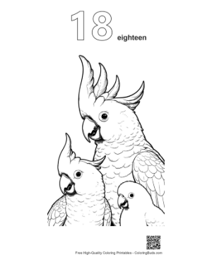 Thumbnail: Cheerful Cockatoo Family Line Art Printable Outline Number 18