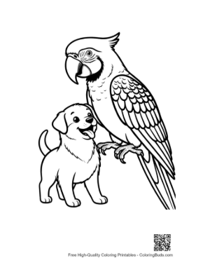 Thumbnail: Cheerful Macaw Parrot and Playful Puppy Duo