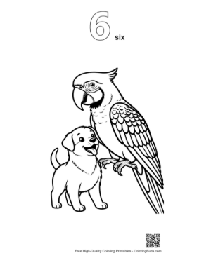 Thumbnail: Cheerful Macaw Parrot and Playful Puppy Duo Printable Outline Number 6