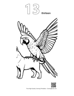 Thumbnail: Cheerful Macaw Perched on Fluffy Dog's Back Printable Outline Number 13