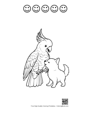 Thumbnail: Cockatoo and Chihuahua Puppy's Friendly Nuzzle Printable and 5 Happy Face Outline