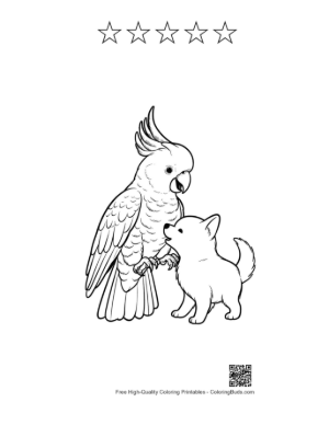 Thumbnail: Cockatoo and Chihuahua Puppy's Friendly Nuzzle Printable and 5 Star Outline