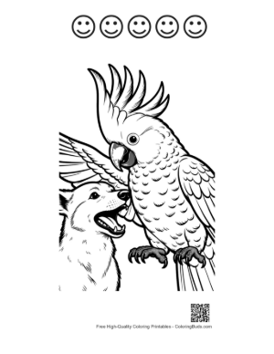 Thumbnail: Cockatoo and Husky in Playful Tug of War Printable and 5 Happy Face Outline