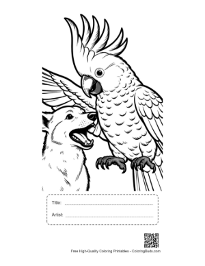 Thumbnail: Cockatoo and Husky in Playful Tug of War Printable with Title and Artist Box