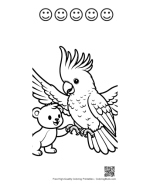 Thumbnail: Cockatoo and Teddy Bear Joyful Embrace Printable and 5 Happy Face Outline