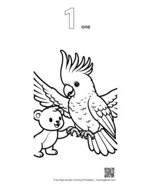 Thumbnail: Cockatoo and Teddy Bear Joyful Embrace Printable Outline Number 1