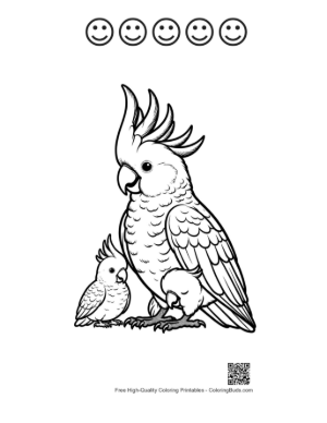 Thumbnail: Cockatoo Mother Cuddling Her Chick Printable and 5 Happy Face Outline