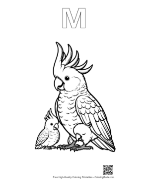 Thumbnail: Cockatoo Mother Cuddling Her Chick Printable Outline Alphabet M