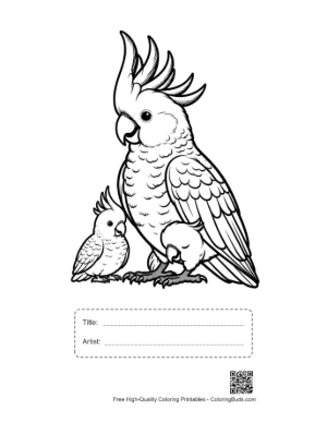 Thumbnail: Cockatoo Mother Cuddling Her Chick Printable with Title and Artist Box
