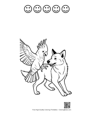Thumbnail: Cockatoo Parrot Playfully Perched on Smiling Wolf Printable and 5 Happy Face Outline
