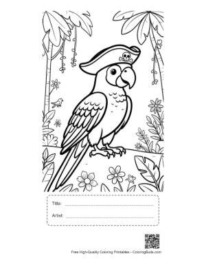 Thumbnail: Cockatoo Pirate Standing Proud in the Tropical Jungle Printable with Title and Artist Box