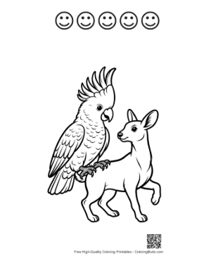 Thumbnail: Cockatoo Playfully Perched on Cute Fawn Printable and 5 Happy Face Outline