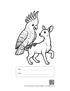 Thumbnail: Cockatoo Playfully Perched on Cute Fawn Printable with Title and Artist Box
