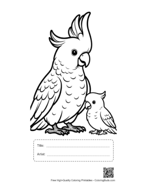 Thumbnail: Cute Cockatoo Mom and Baby Printable with Title and Artist Box