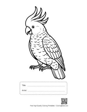 Thumbnail: Cute Crested Cockatoo Line Drawing Printable with Title and Artist Box