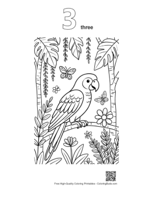 Thumbnail: Exotic Cockatoo Parrot Flying Through the Rainforest Canopy Printable Outline Number 3