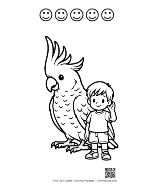 Thumbnail: Little Boy Waving Happily to Giant Cockatoo Printable and 5 Happy Face Outline