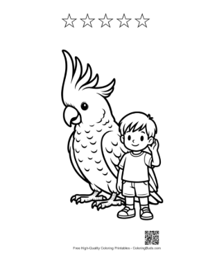 Thumbnail: Little Boy Waving Happily to Giant Cockatoo Printable and 5 Star Outline