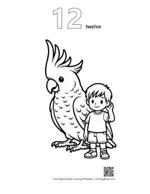 Thumbnail: Little Boy Waving Happily to Giant Cockatoo Printable Outline Number 12