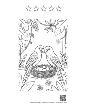 Thumbnail: Loving Cockatoo Parrots Nested in a Tropical Environment Printable and 5 Star Outline