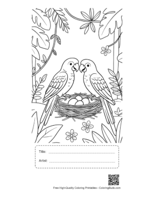 Thumbnail: Loving Cockatoo Parrots Nested in a Tropical Environment Printable with Title and Artist Box