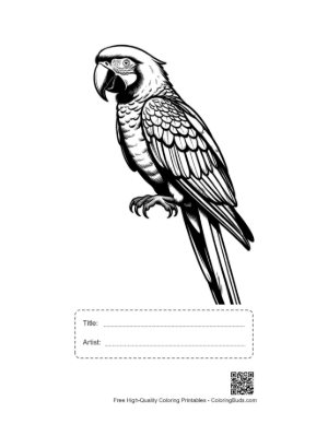 Thumbnail: Majestic Hyacinth Macaw in Line Art Printable with Title and Artist Box
