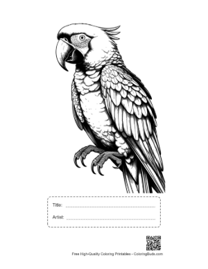 Thumbnail: Majestic Hyacinth Macaw Line Art Portrait Printable with Title and Artist Box