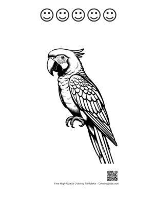 Thumbnail: Majestic Scarlet Macaw Squawking in Line Art Printable and 5 Happy Face Outline