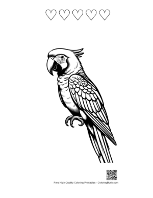 Thumbnail: Majestic Scarlet Macaw Squawking in Line Art Printable and 5 Heart Outline