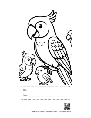Thumbnail: Mother Macaw with Two Baby Parrots Printable with Title and Artist Box