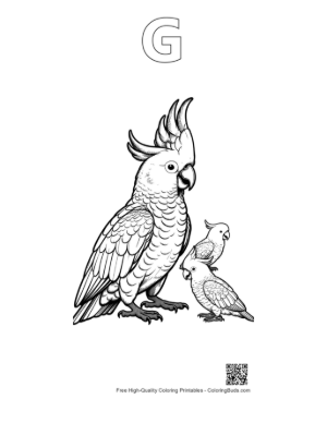 Thumbnail: Proud Cockatoo Parent with Two Chicks Printable Outline Alphabet G