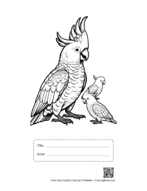 Thumbnail: Proud Cockatoo Parent with Two Chicks Printable with Title and Artist Box