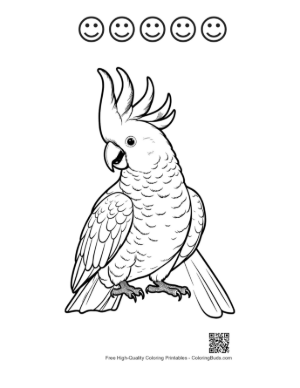 Thumbnail: Proud Sulphur-Crested Cockatoo with Raised Crest Printable and 5 Happy Face Outline