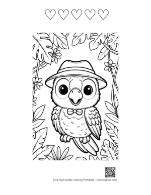 Thumbnail: Smart Cockatoo Parrot Wearing a Stylish Hat and Bowtie Printable and 5 Heart Outline