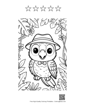 Thumbnail: Smart Cockatoo Parrot Wearing a Stylish Hat and Bowtie Printable and 5 Star Outline