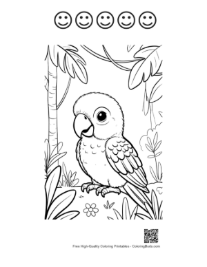 Thumbnail: Sweet Baby Cockatoo Looking Curious in the Rainforest Printable and 5 Happy Face Outline