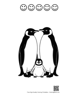 Thumbnail: Emperor Penguin Family Nuzzling Lovingly Printable and 5 Happy Face Outline