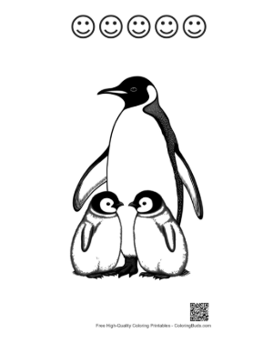 Thumbnail: Emperor Penguin Parent with Two Cute Chicks Printable and 5 Happy Face Outline