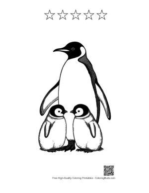Thumbnail: Emperor Penguin Parent with Two Cute Chicks Printable and 5 Star Outline